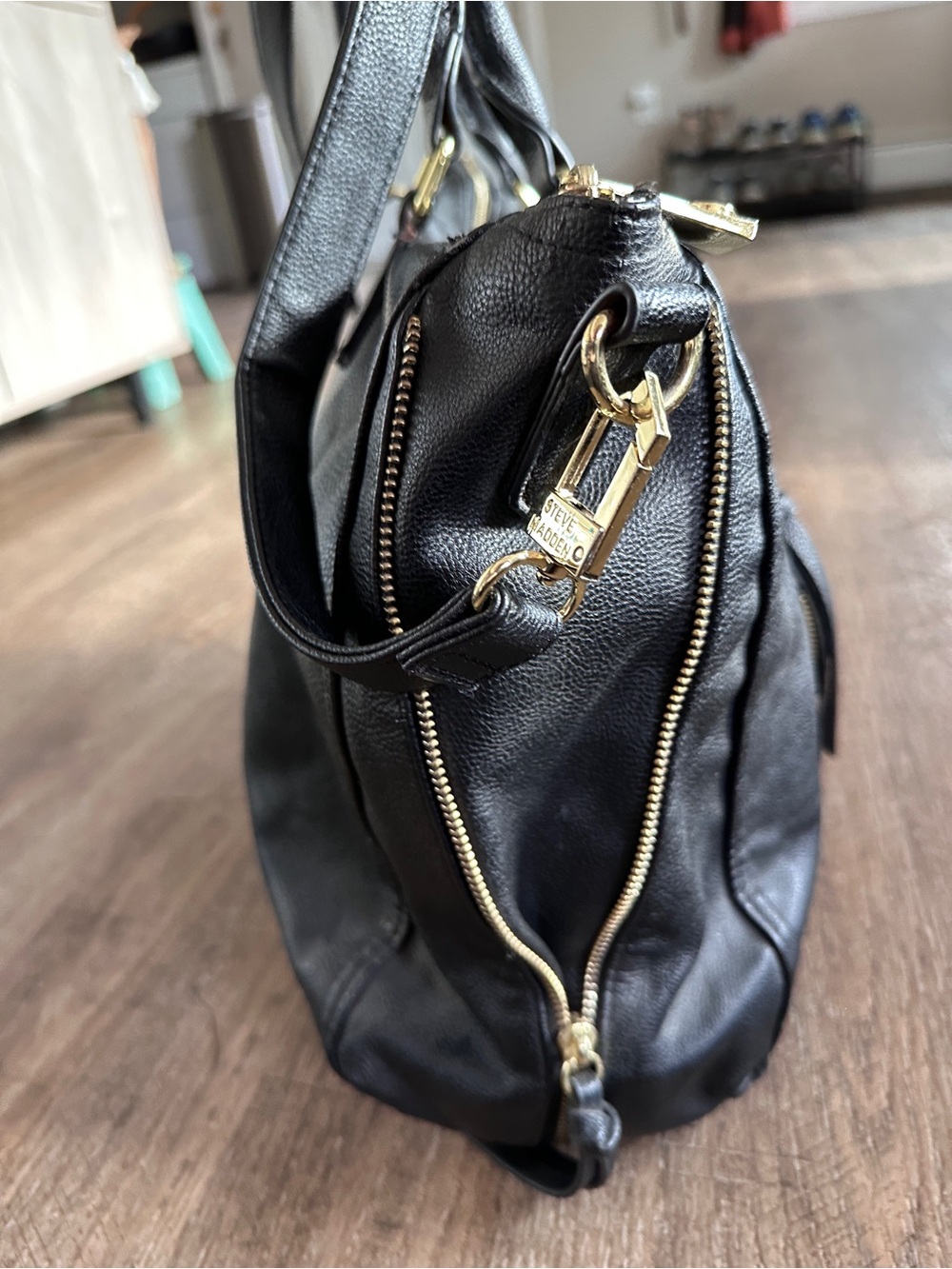 Steve Madden Large Black Travel Tote Weekender Carry On Bag Vegan Leather - Picture 6 of 11